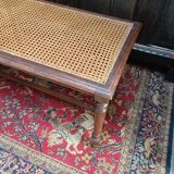 Wooden bench or piano bench with tanned seat