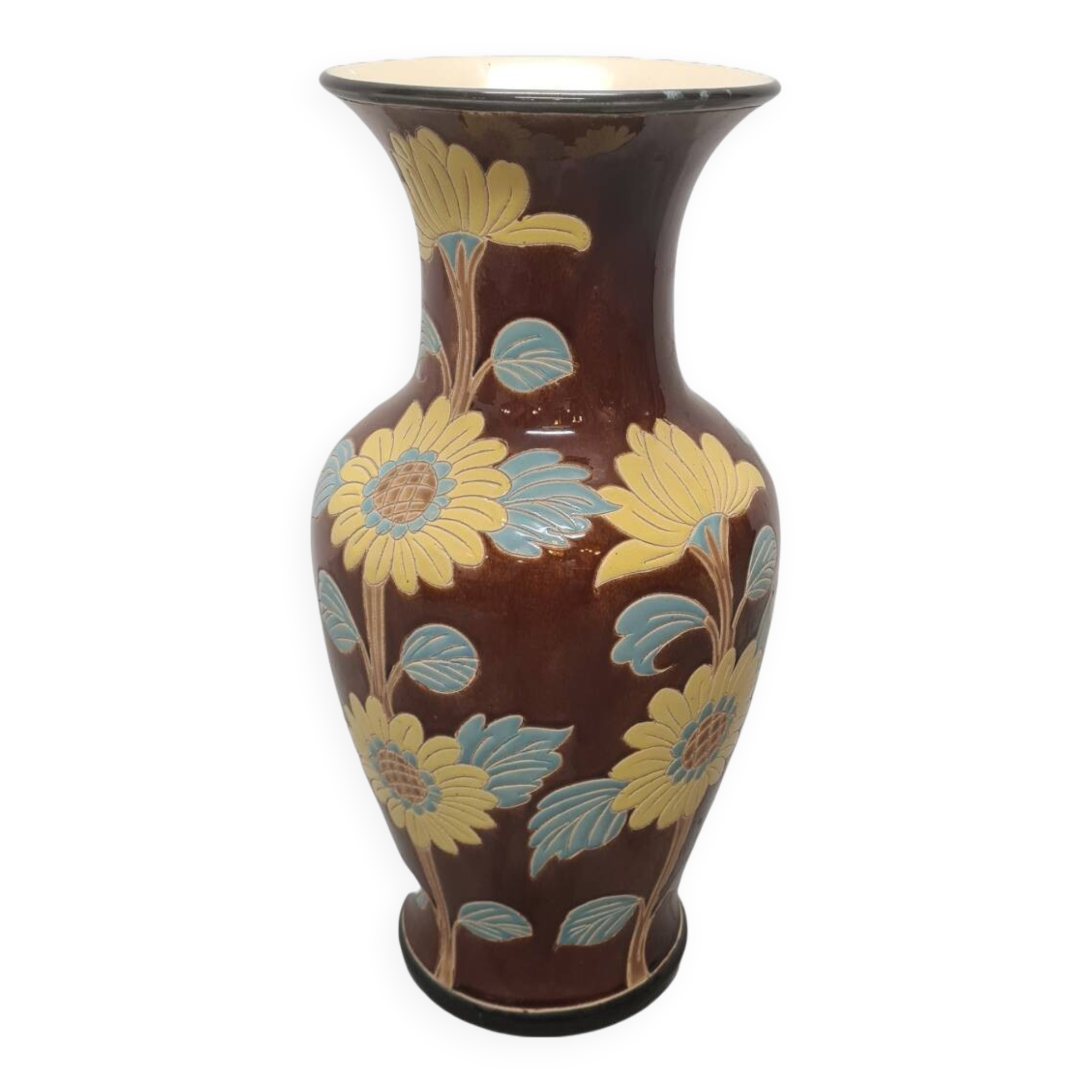 Large Vintage Vase With Sunflowers, 1950/70s