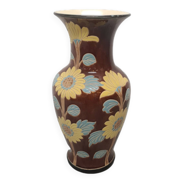 Large Vintage Vase With Sunflowers, 1950/70s