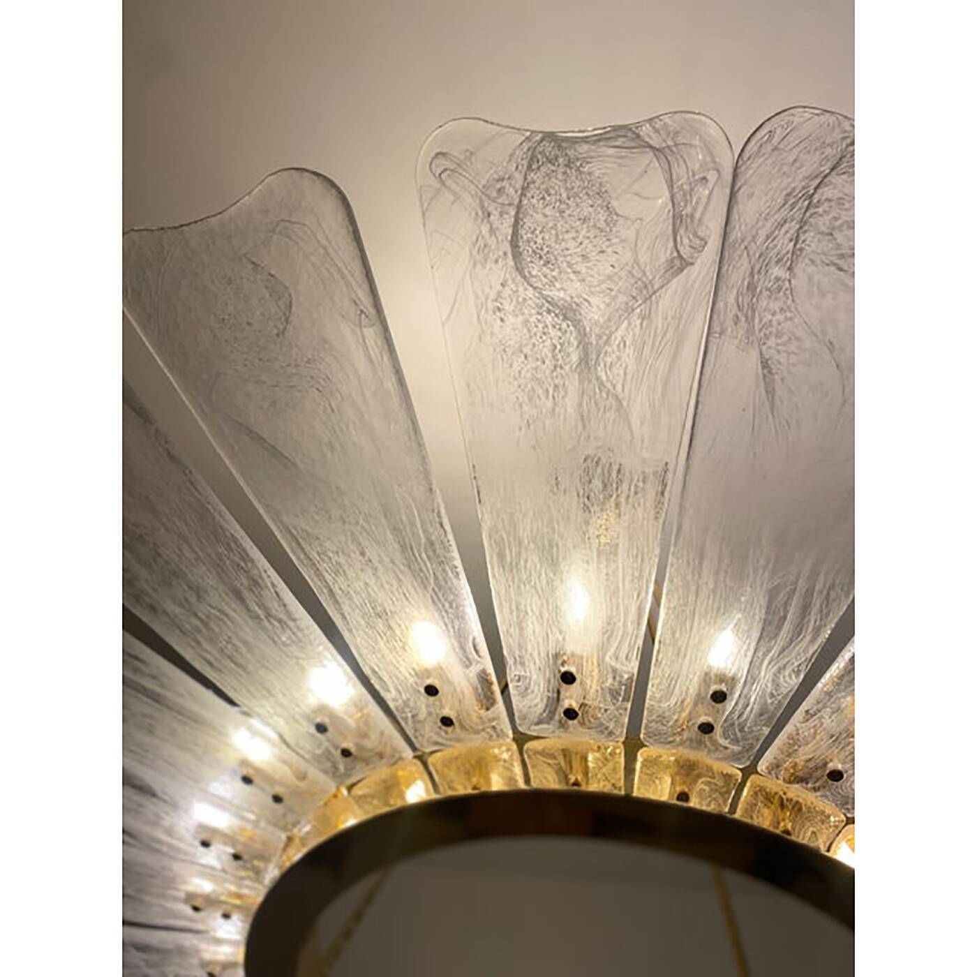 Contemporary Venied-White "Marguerite" Murano Style Glass Gold Chandelier
