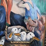 Tableau Allégorie avec femme et canetons XX