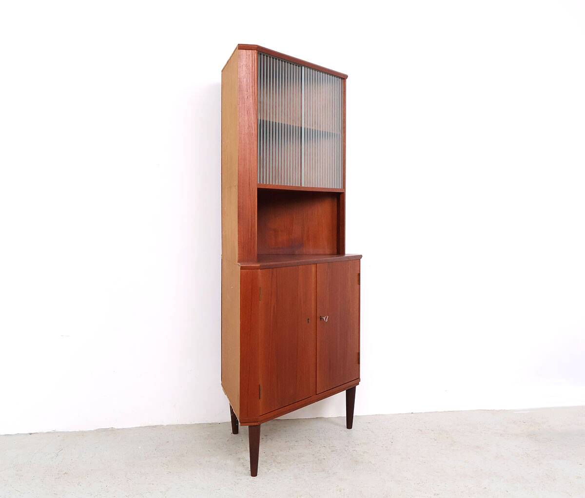 Vintage Danish teak corner cabinet with display case, 1960s