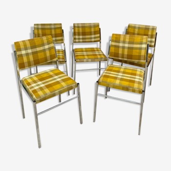 Series of 5 vintage chrome and fabrics  chairs 1970