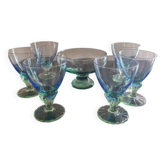 Set of 6 glasses and a Bormioli Rocco Bahia coupe, Italy