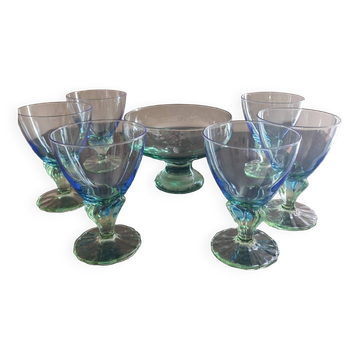 Lot de 6 verres et une coupe Bormioli Rocco Bahia, Italie