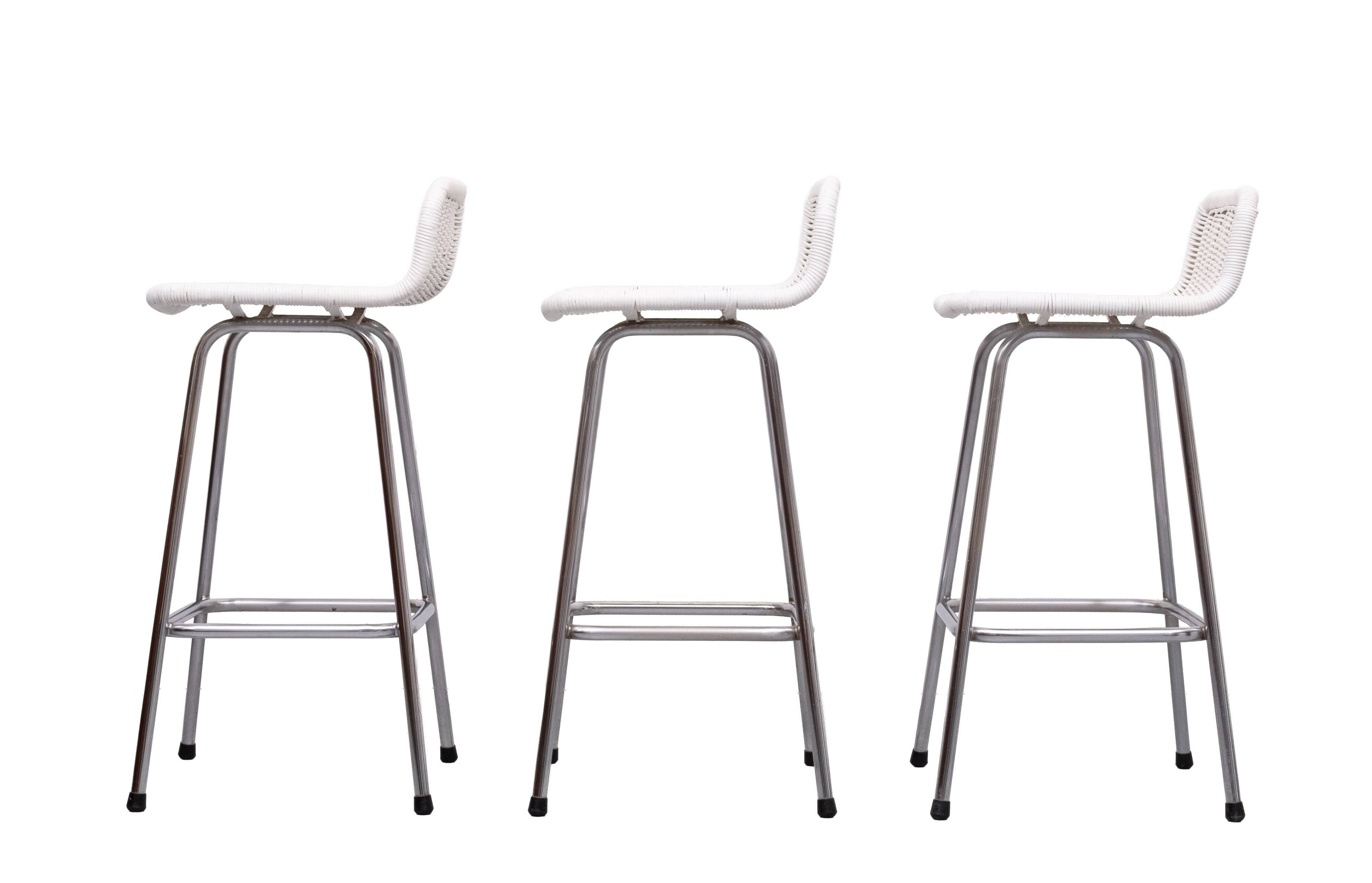 Rohe Noordwolde set of 3 Rattan Bar Stools 1960s Holland