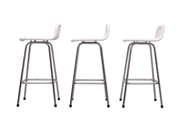 Ensemble de 3 tabourets de bar en rotin Rohe Noordwolde années 1960 Hollande