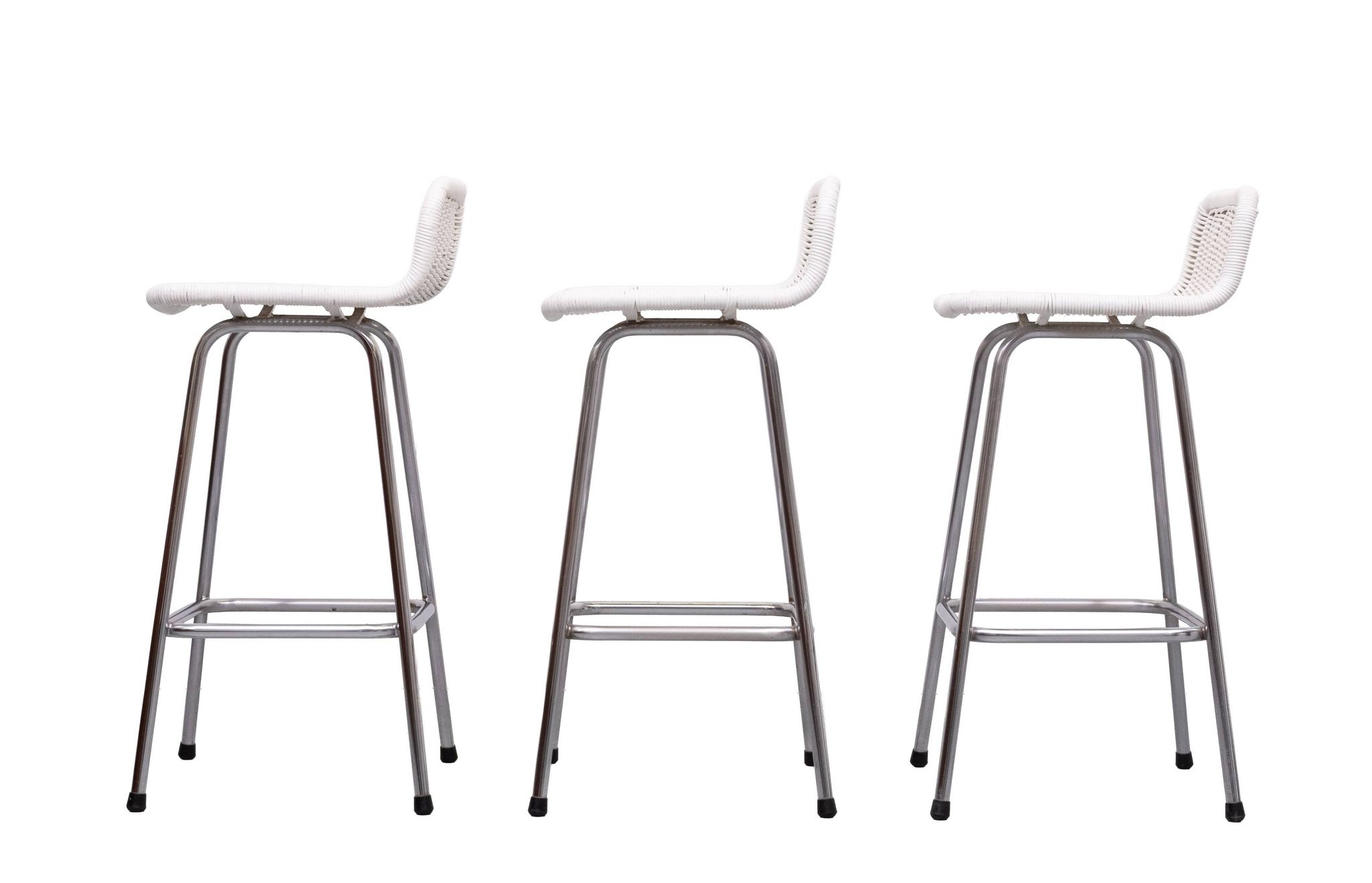 Rohe Noordwolde set of 3 Rattan Bar Stools 1960s Holland