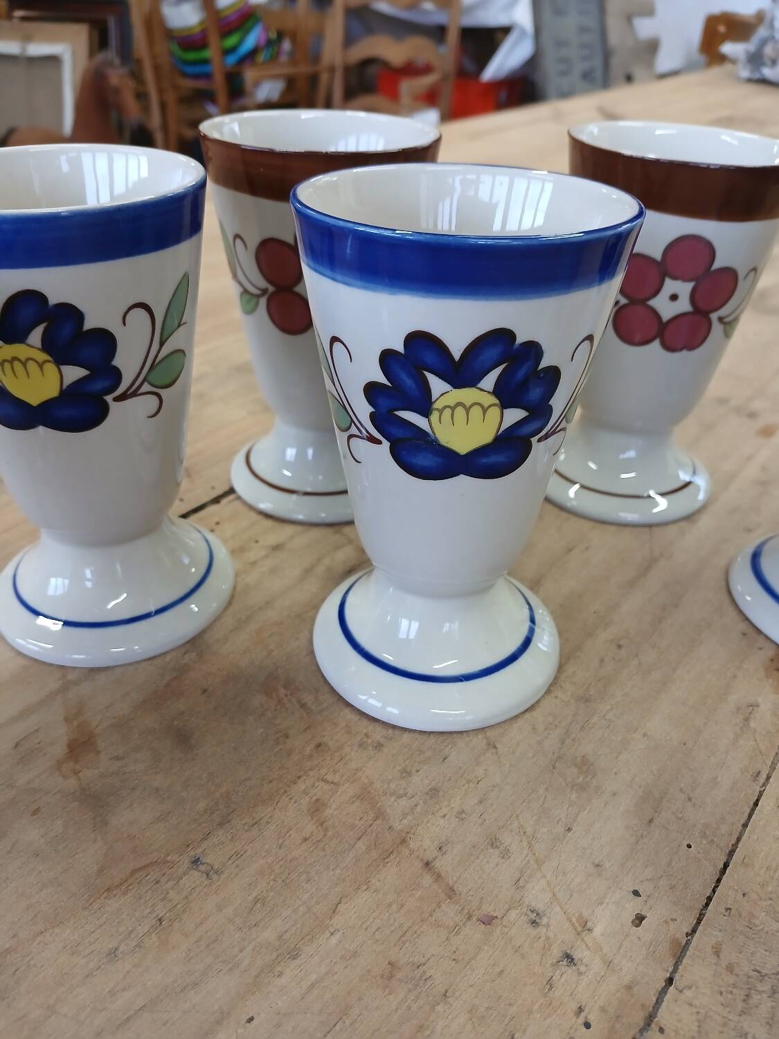 7 old glazed stoneware mazagrans