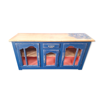 Midnight blue and coral sideboard buffet