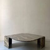 water green, beige and pink/burgundy marble drop coffee table, Roche Bobois 1970