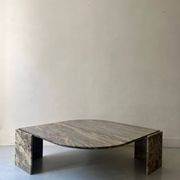 water green, beige and pink/burgundy marble drop coffee table, Roche Bobois 1970
