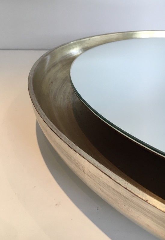 Silver mirror in curved wood 66.5 x 66.5 cm