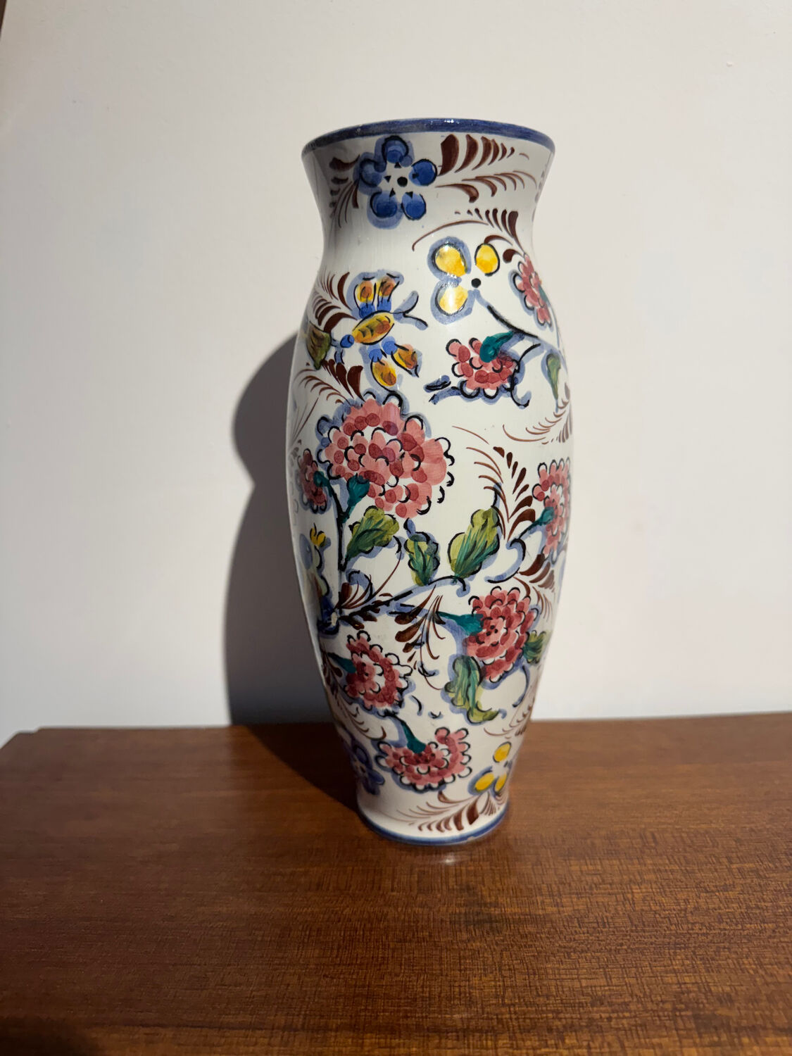 Glazed earthenware vase – floral and bird decoration –