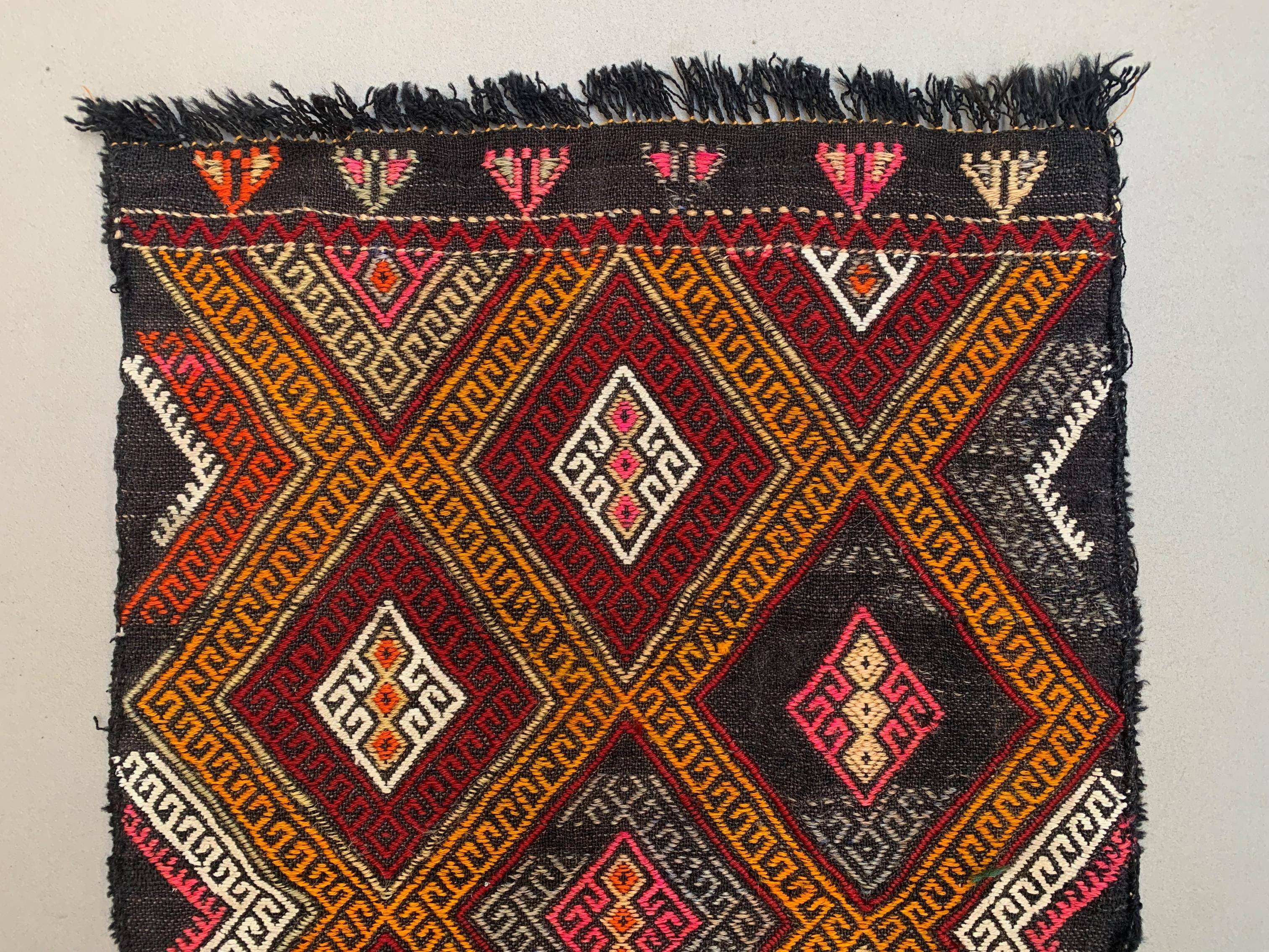 Vintage Turkish Mini Kilim 78x50 cm Wool Small Kelim Runner, shabby Chic