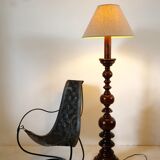 Turned wooden floor lamp