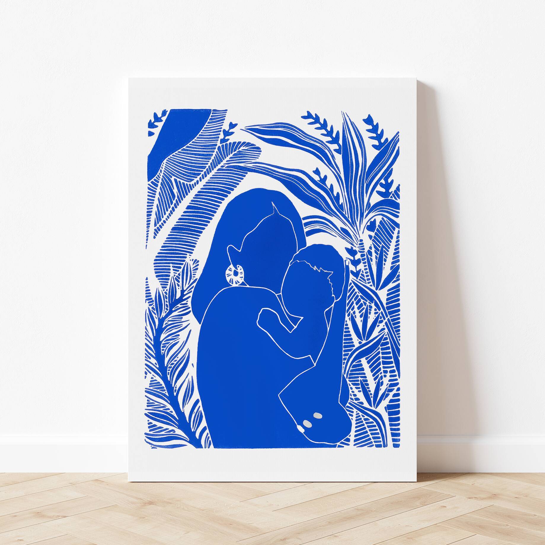 Original linocut, Woman with child
