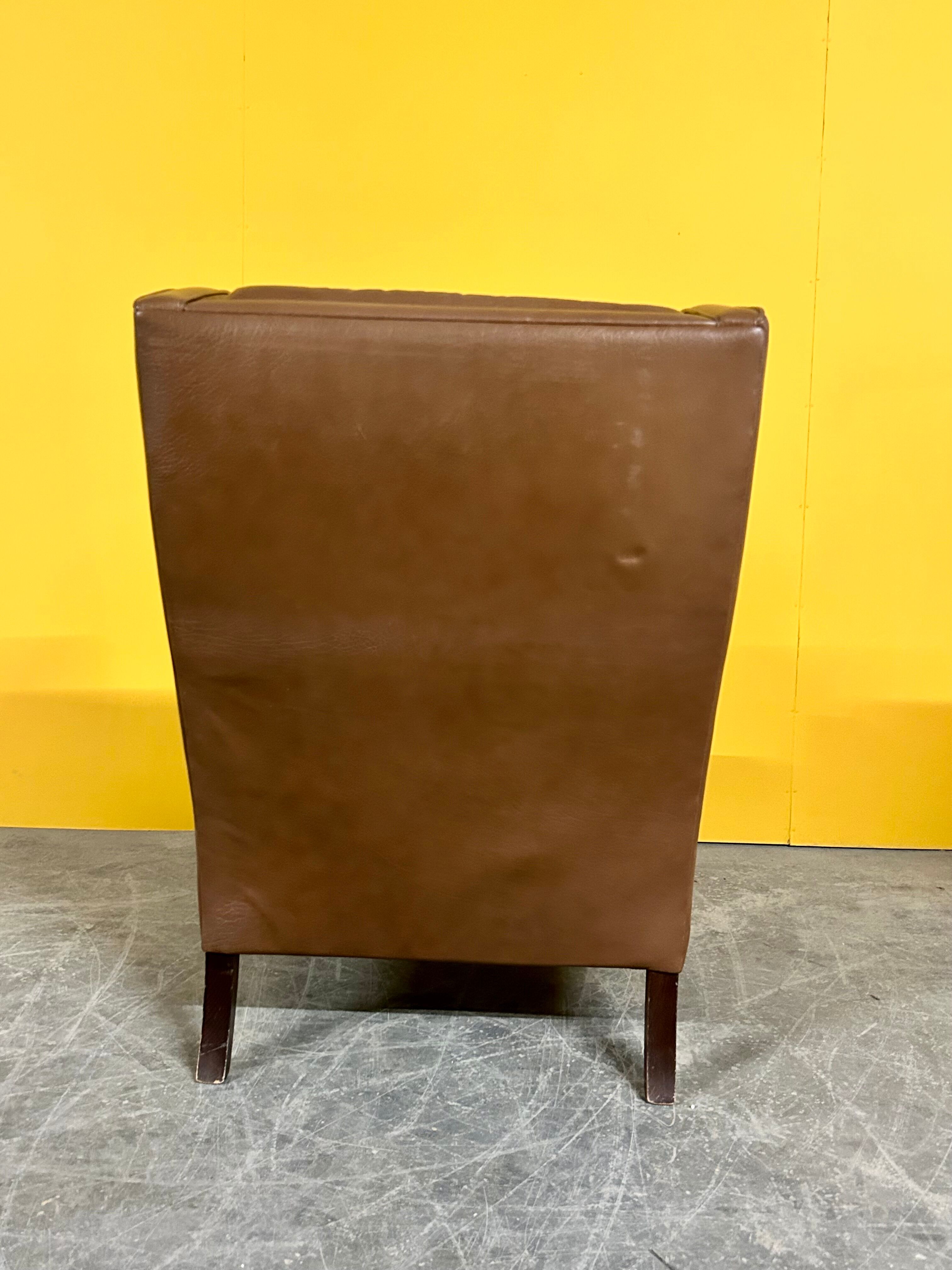 Danish vintage brown leather  high back armchair 1960s