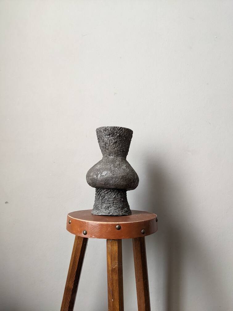 Handcrafted terracotta ceramic vase with brutalist enamel