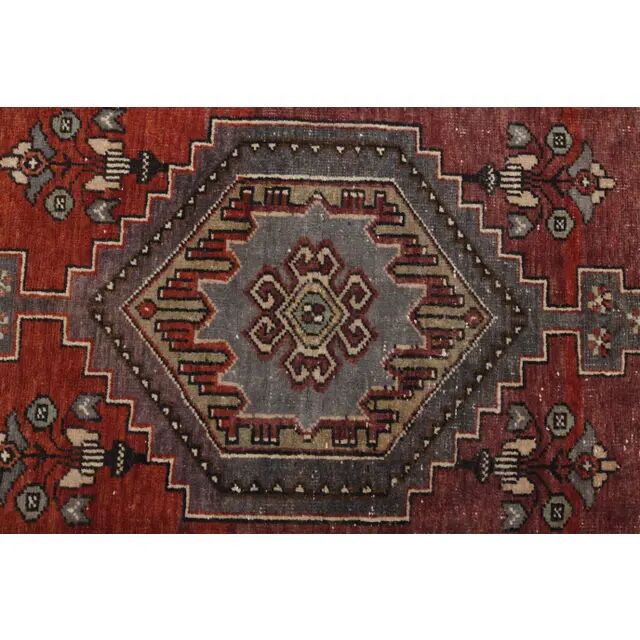 Vintage Turkish Oushak Handmade Wool Cotton Red Area Rug 110x227
