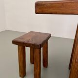 Solid elm dining set including 6 stools France 1970s