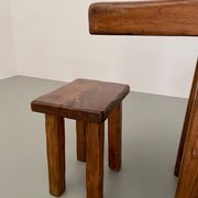 Solid elm dining set including 6 stools France 1970s