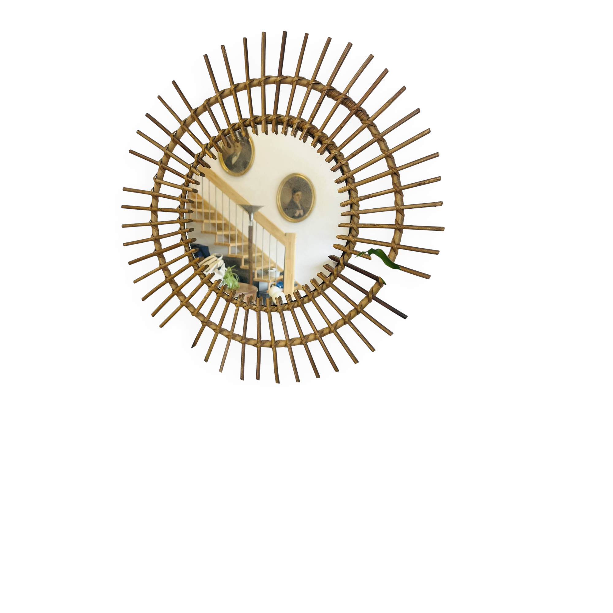 Vintage woven rattan sun mirror from the 60s