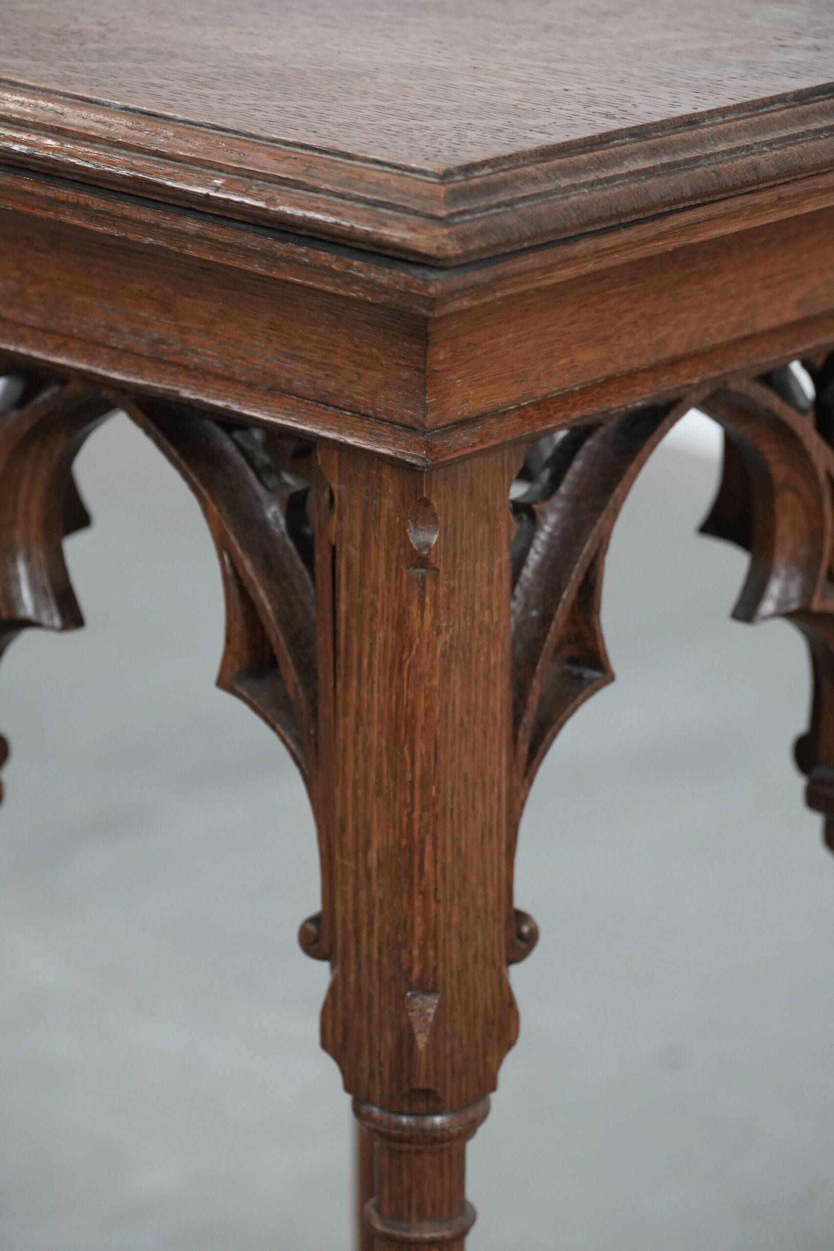 Elegant antique oak side table in Gothic style from the mid-19th century