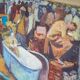 Painting signed Patrice Landauer, vintage painting, painting on wood panel