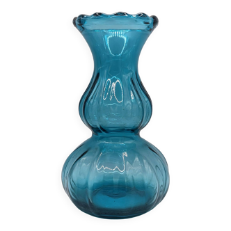 Vase bleu en verre translucide vintage