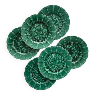 6 earthenware dessert plates in slip with vine leaves Sarreguemines