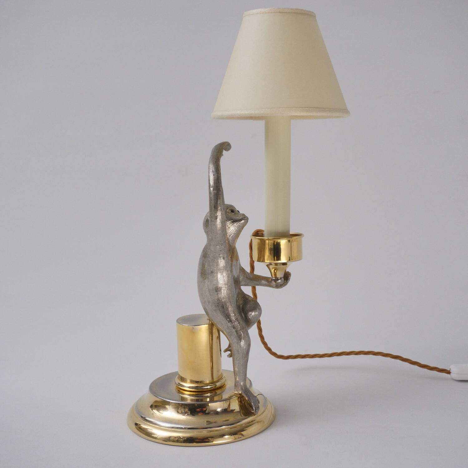 Hauy Pouigo Monkey candlestick table lamp silver plated bronze 1970's Italy