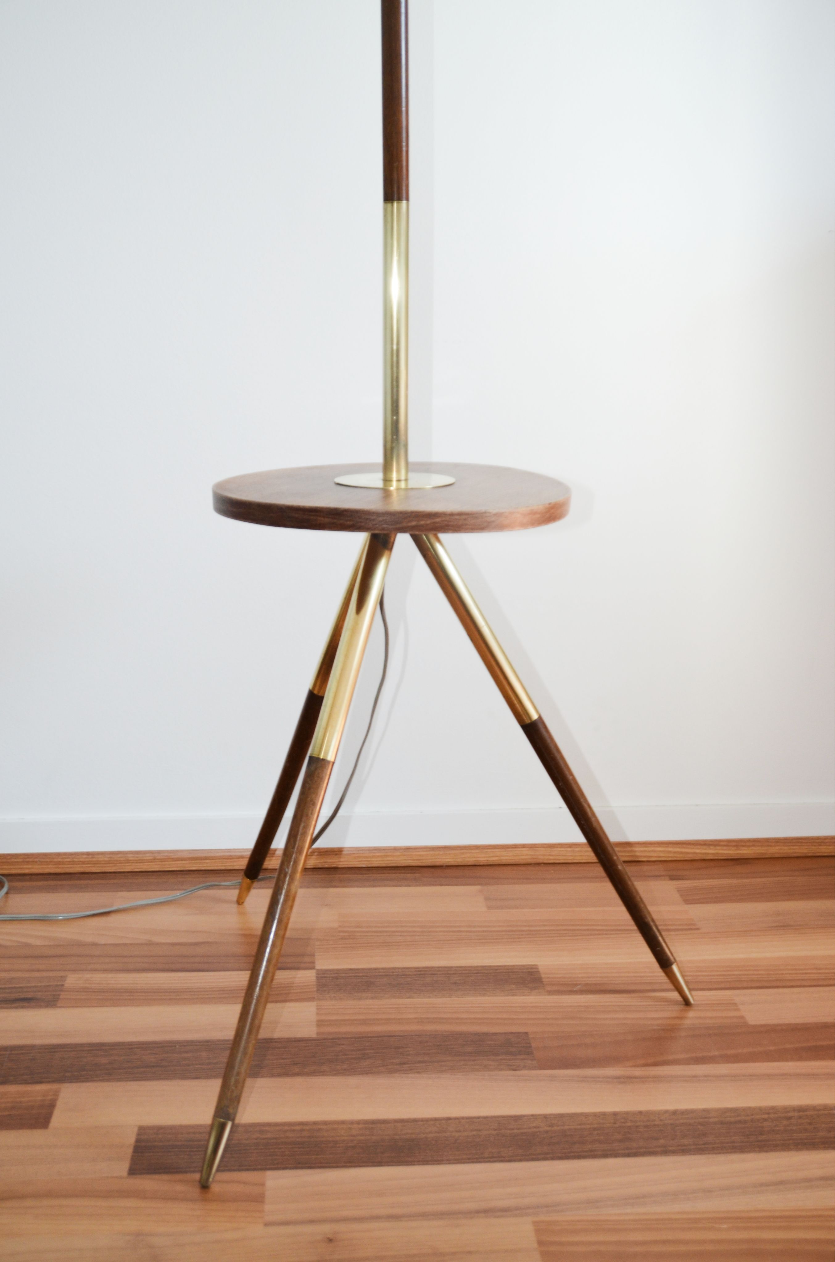 Lampadaire tripode bois et laiton