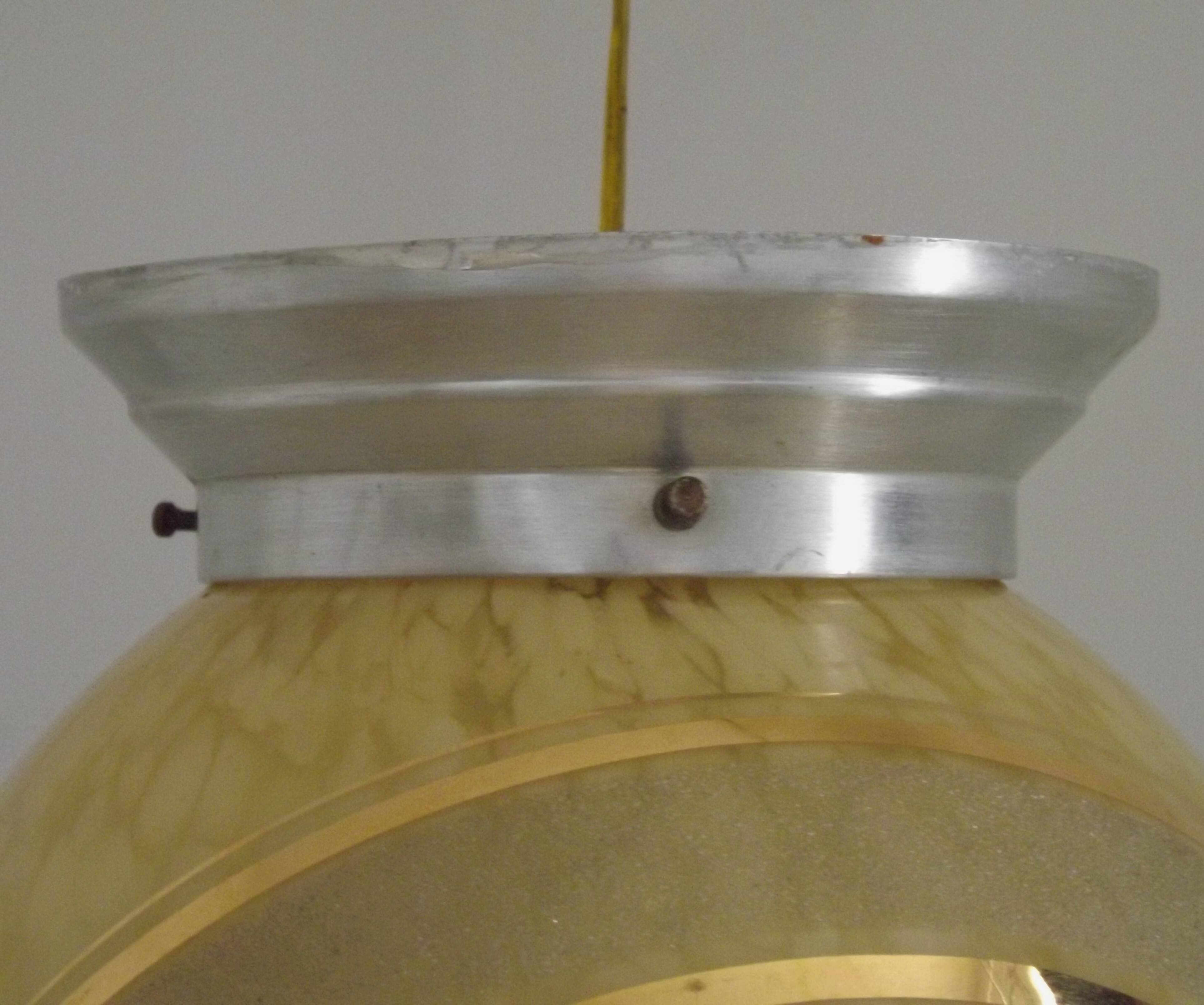 French Art Deco Ceiling Light Yellow & Gold Clichy Shade Metal Fitting 5464
