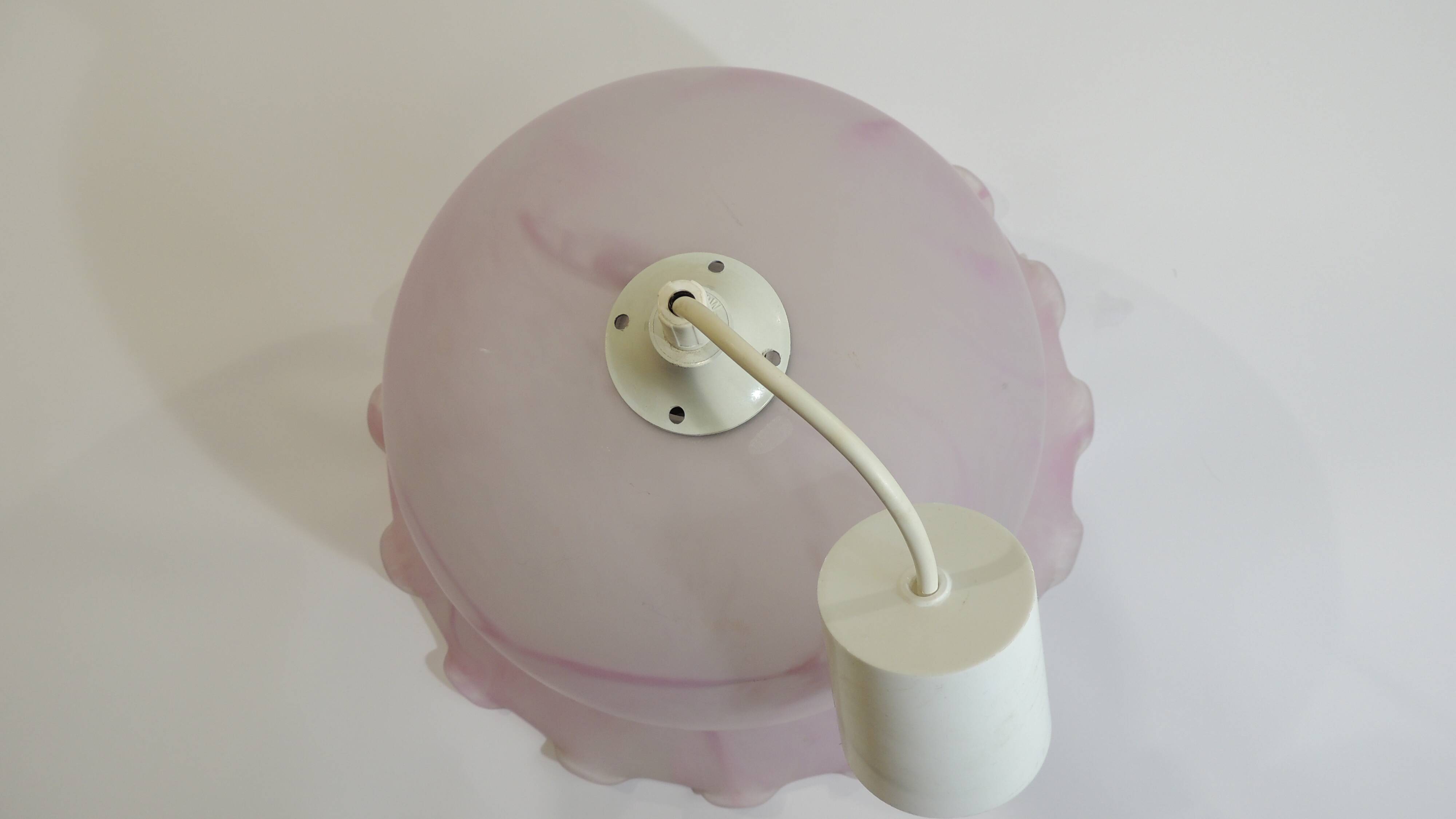 White and pink frosted glass pendant light/Vintage/1970s