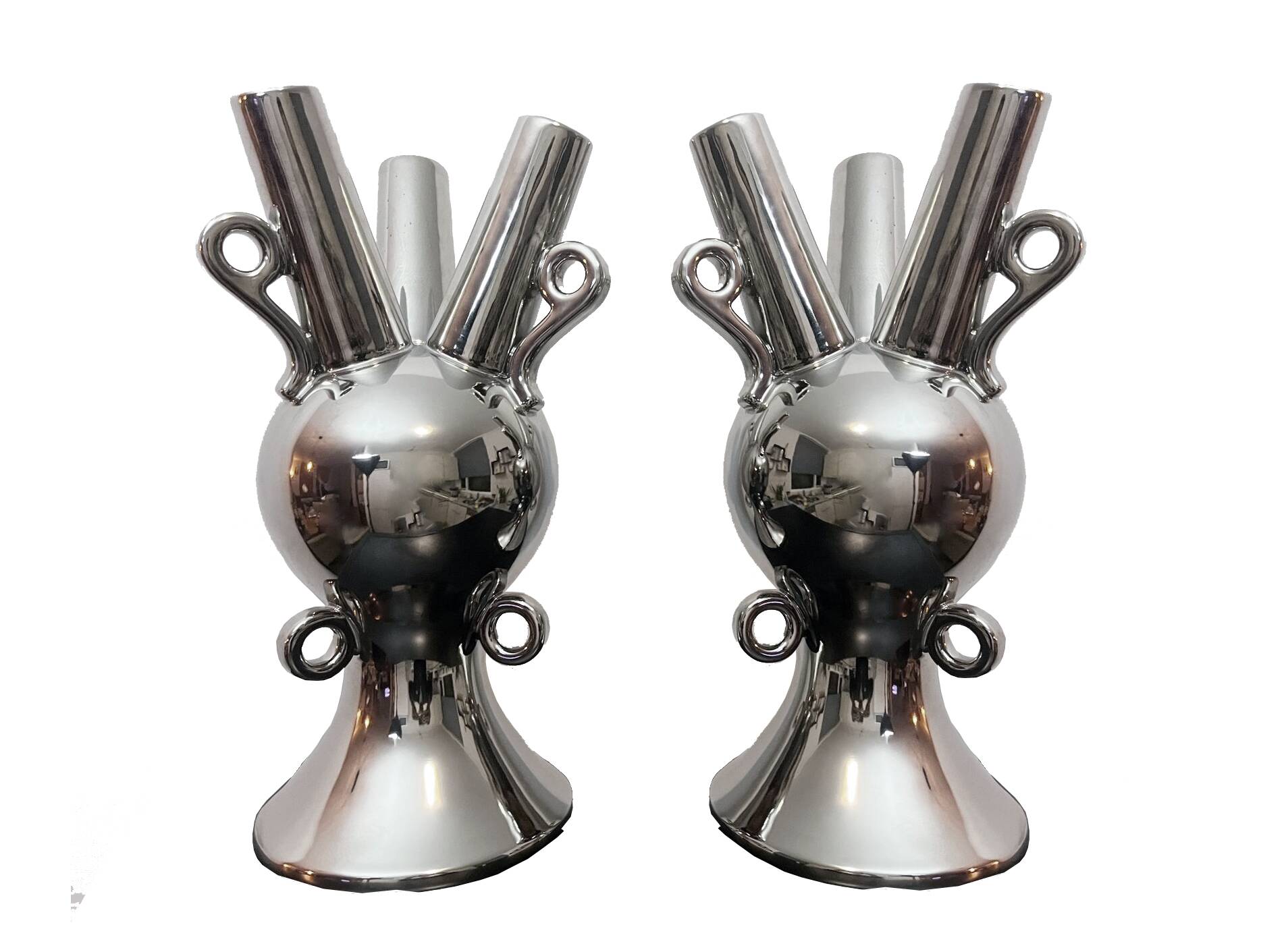 2 Large Vintage Vases • Chrome Ceramic • XXL • 1990