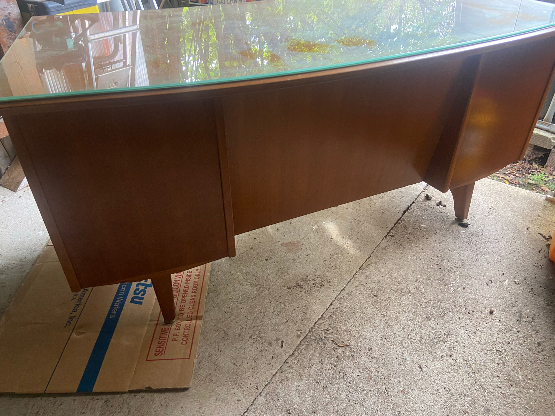 1950s executive desk with glass protection