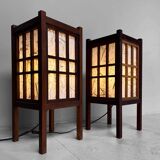 Pair of japanese antique shoji floor lamps (障子ランプ), taishō-era [大正]