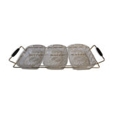 Aperitif serving tray with 3 glass ramekins