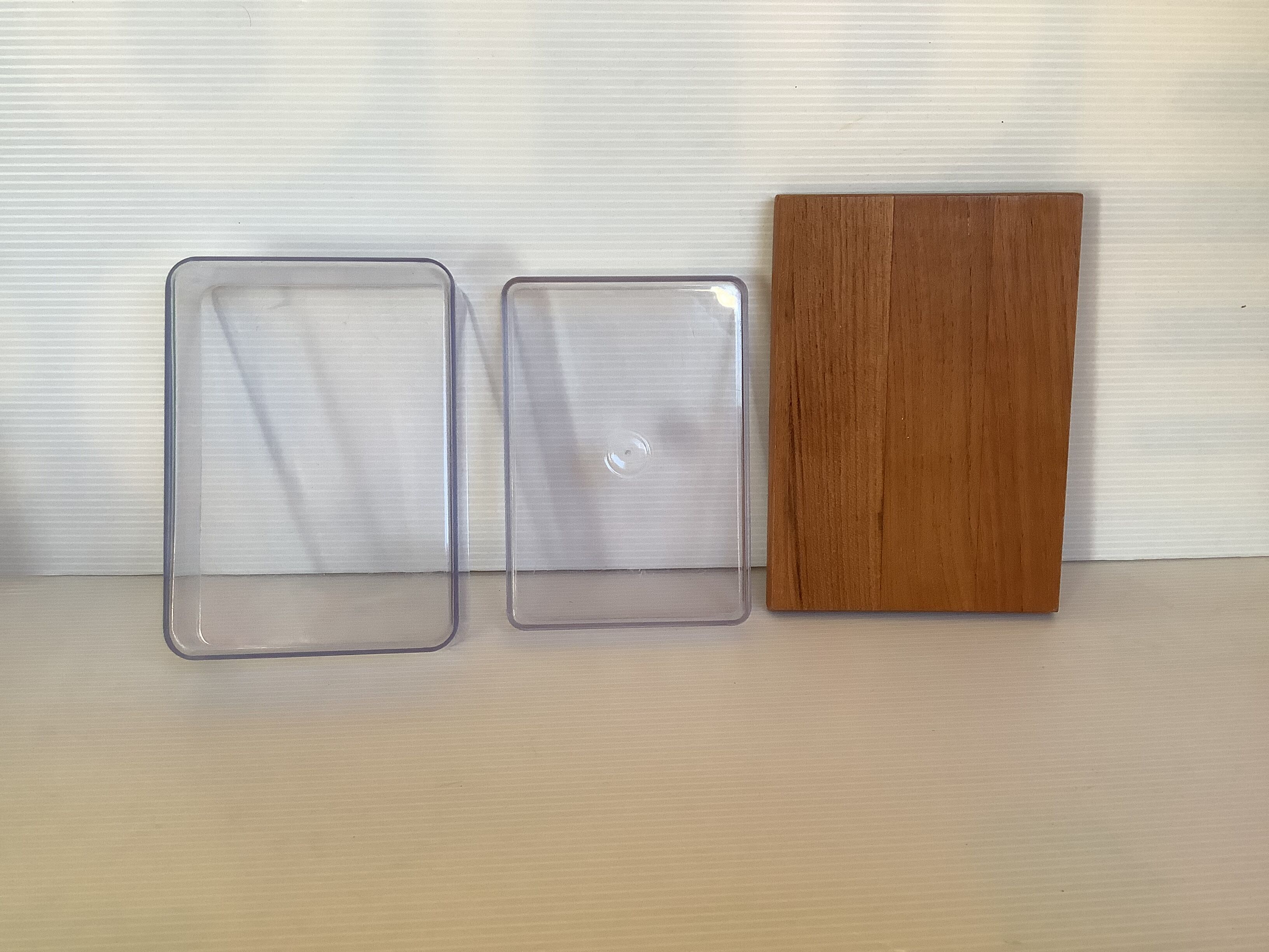 Teak and plastic butter dish