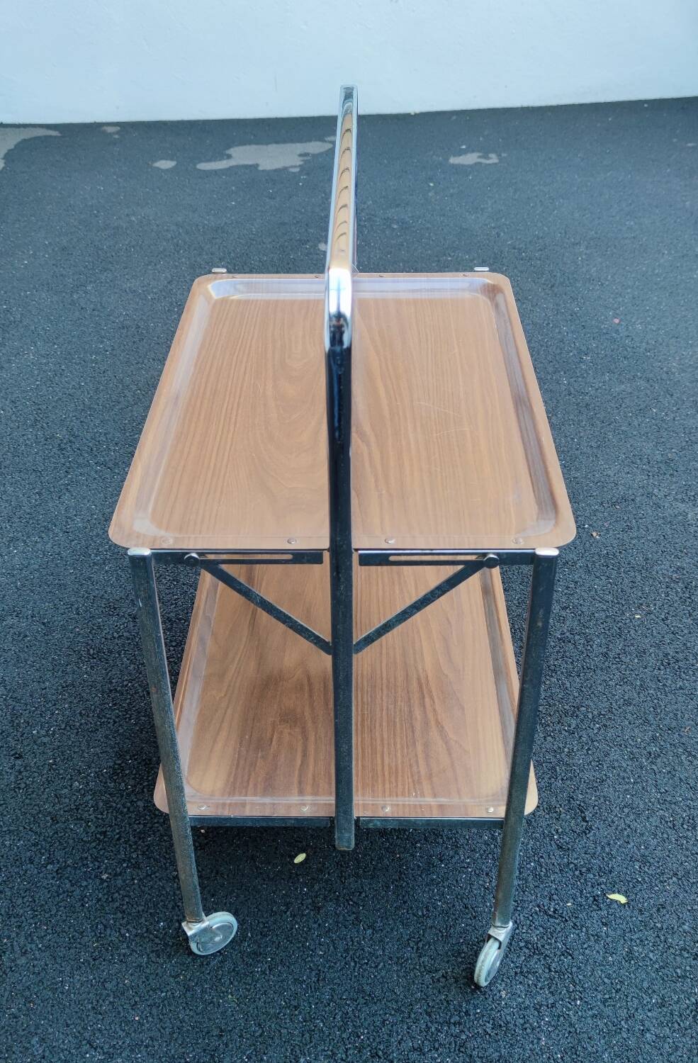 Folding side table on casters