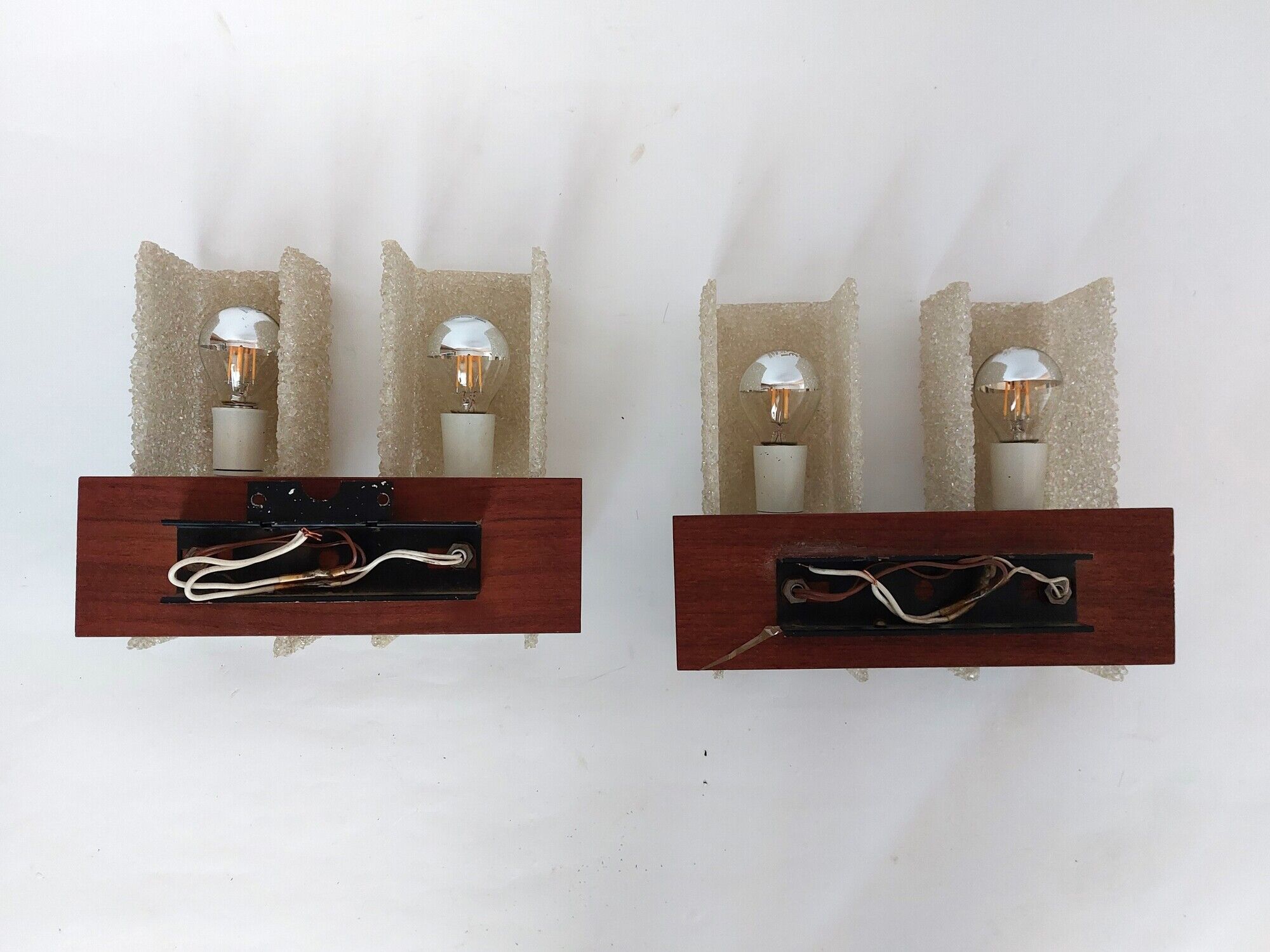 Pair of Scandinavian wall lamps, metal, teak and perspex 1960 vintage