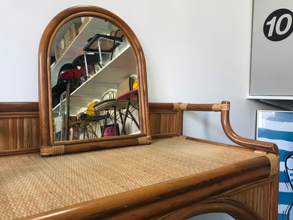 Coiffeuse bureau en rotin vintage