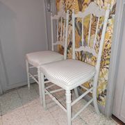 Lot of 2 empire style opera chairs redone in 19th century striped fabric, beige color