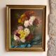 Ancient painting, dead nature with dahlias, signed, dated, late 19th century