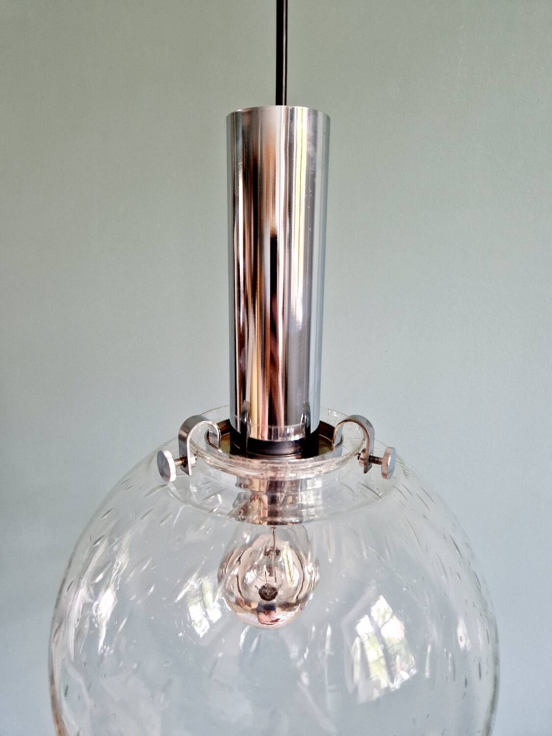 Space Age pendant light in bubbled blown glass, 1970s