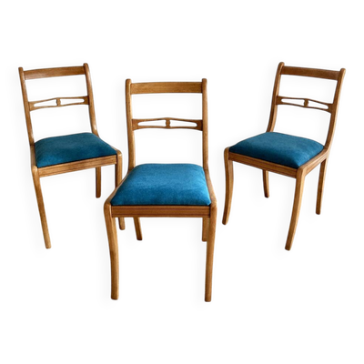 Chaises en bois de hêtre, pieds sabres et assise tapissée, années 1960-1970
