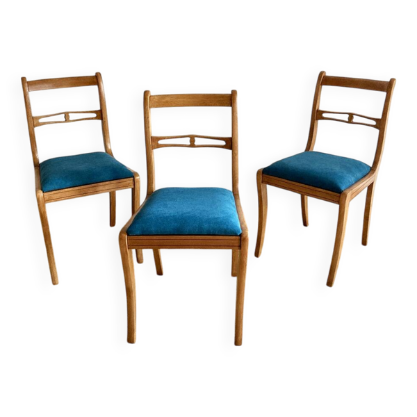 Chaises en bois de hêtre, pieds sabres et assise tapissée, années 1960-1970