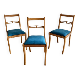 Chaises en bois de hêtre, pieds sabres et assise tapissée, années 1960-1970