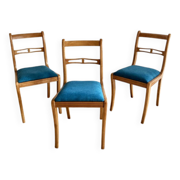 Chaises en bois de hêtre, pieds sabres et assise tapissée, années 1960-1970
